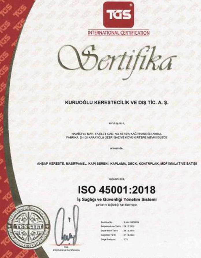Kuruoğlu Kerestecilik Sertifikası