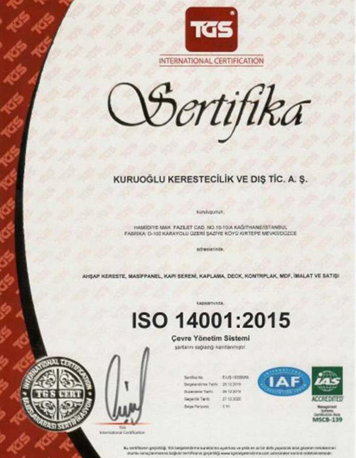 Kuruoğlu Kerestecilik Sertifikası